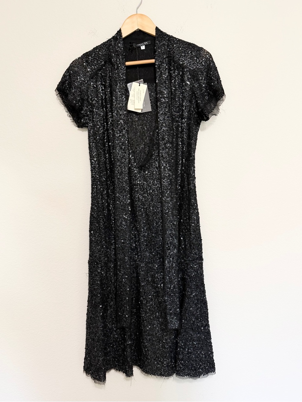 NWT PATRIZIA PEPE 100% Hand Embroidered Silk Short Sleeve Dress with Neck Tie SM